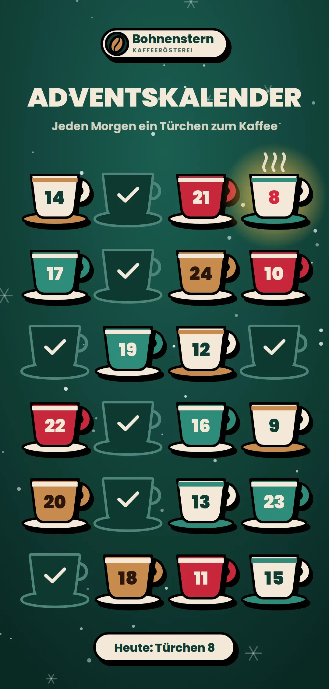 Advent calendar for the made-up brand Bohnenstern (Coffee roaster), upright on a phone