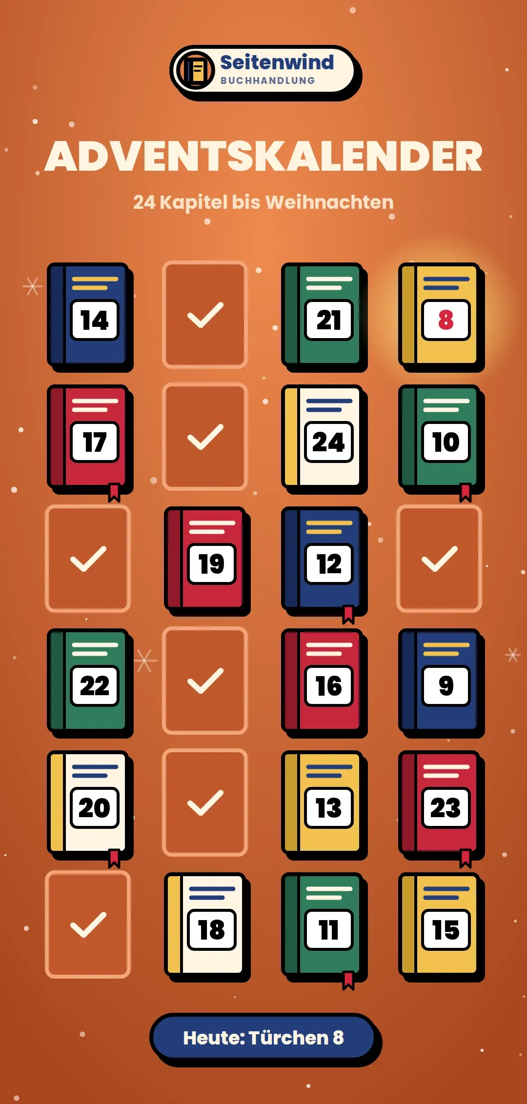 Advent calendar for the made-up brand Seitenwind (Bookshop), upright on a phone