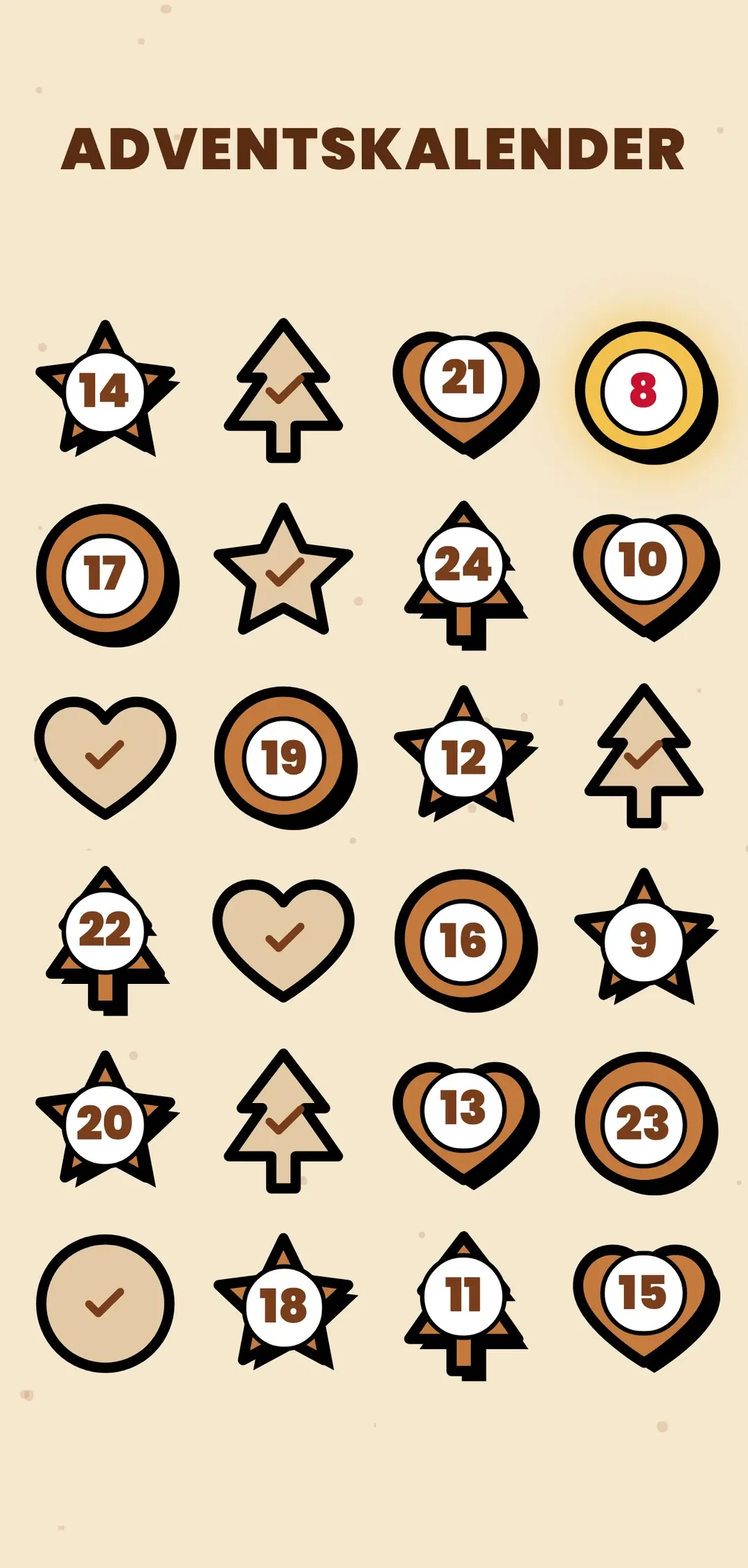 Advent calendar with the Gingerbread motif, upright on a phone