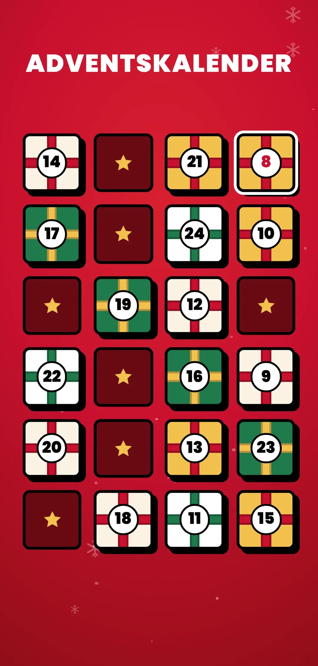 Advent calendar with the Gifts motif, upright on a phone