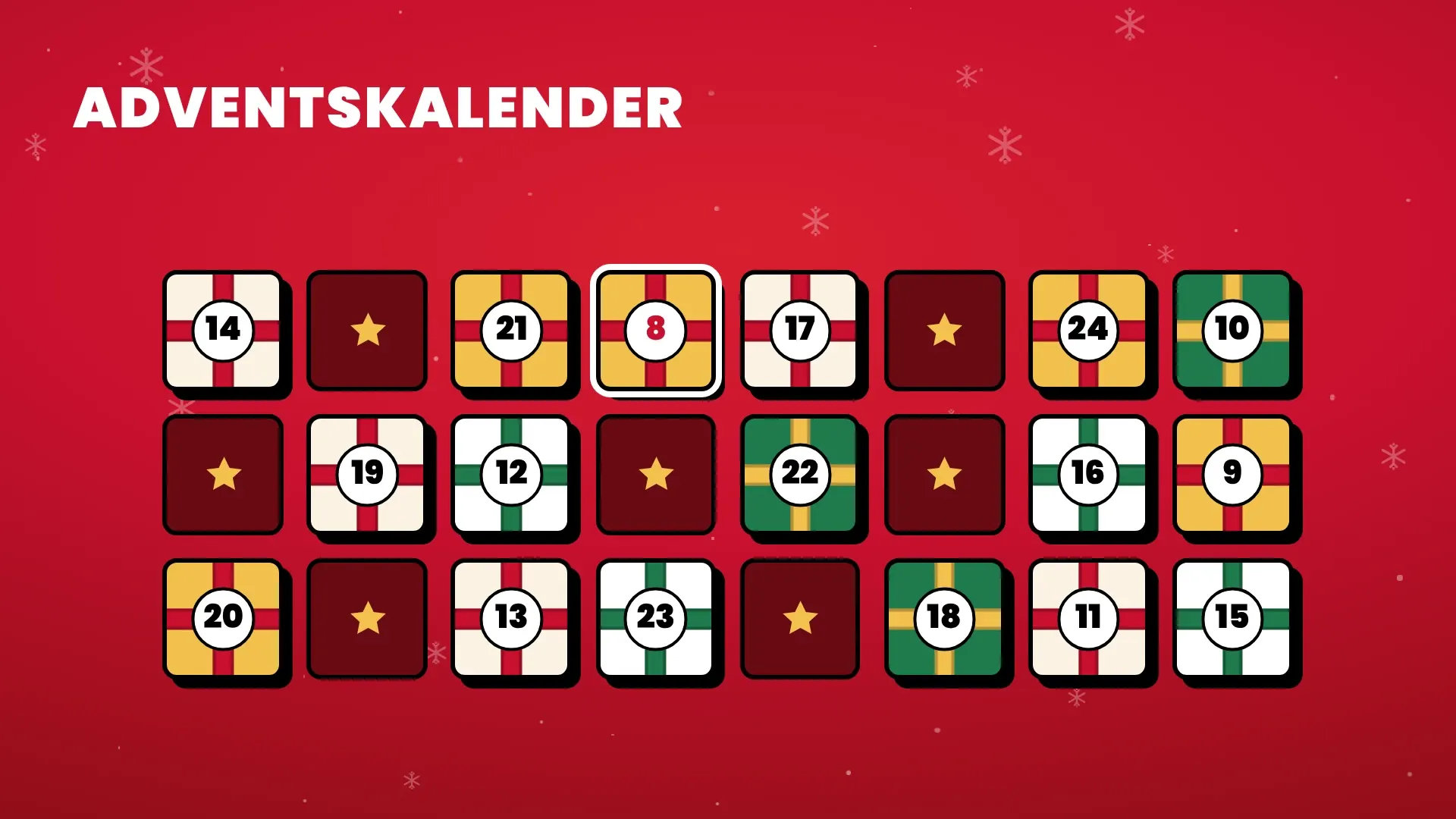 Advent calendar with the Gifts motif, landscape on a screen