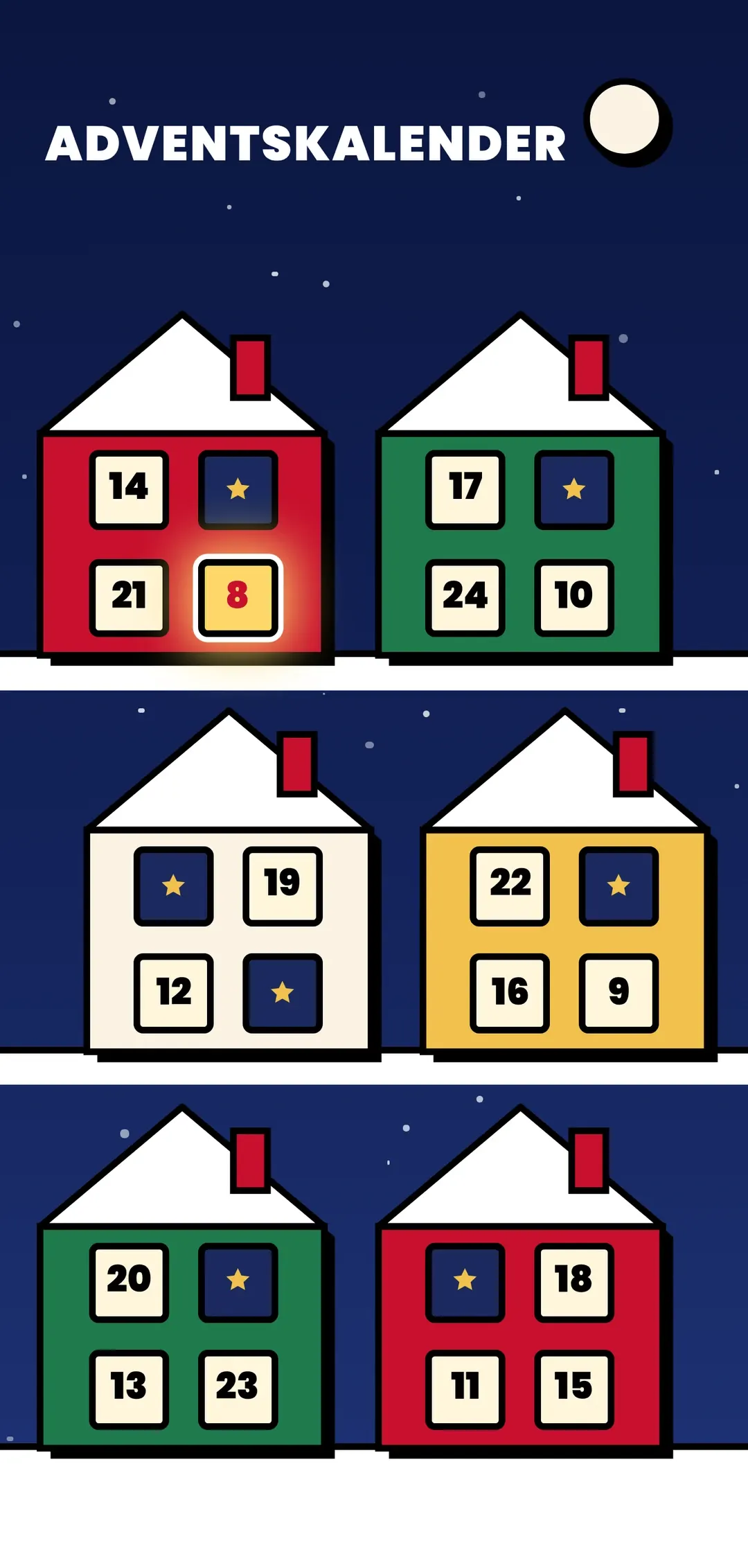 Advent calendar with the Row of houses motif, upright on a phone