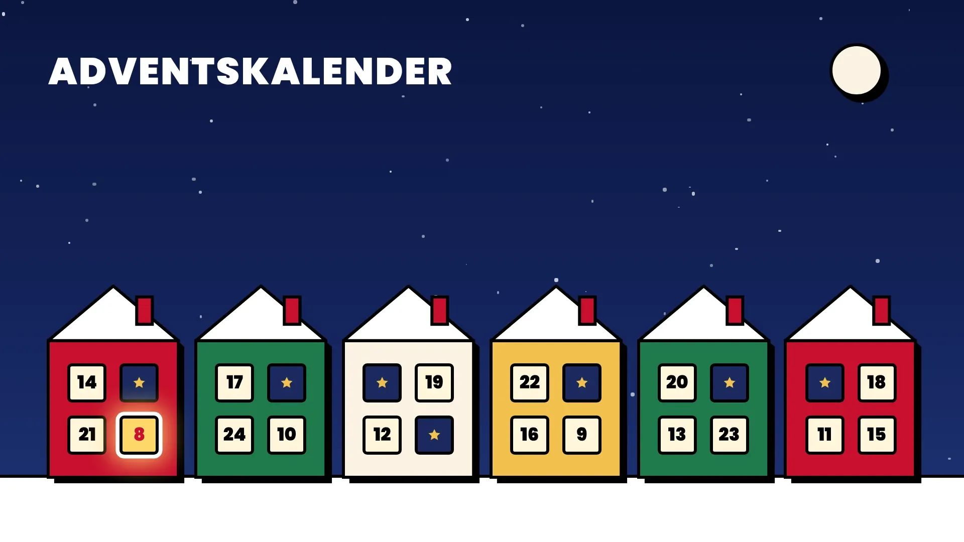 Advent calendar with the Row of houses motif, landscape on a screen