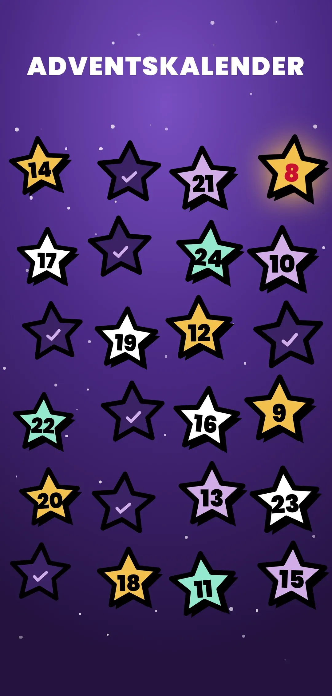 Advent calendar with the Stars motif, upright on a phone