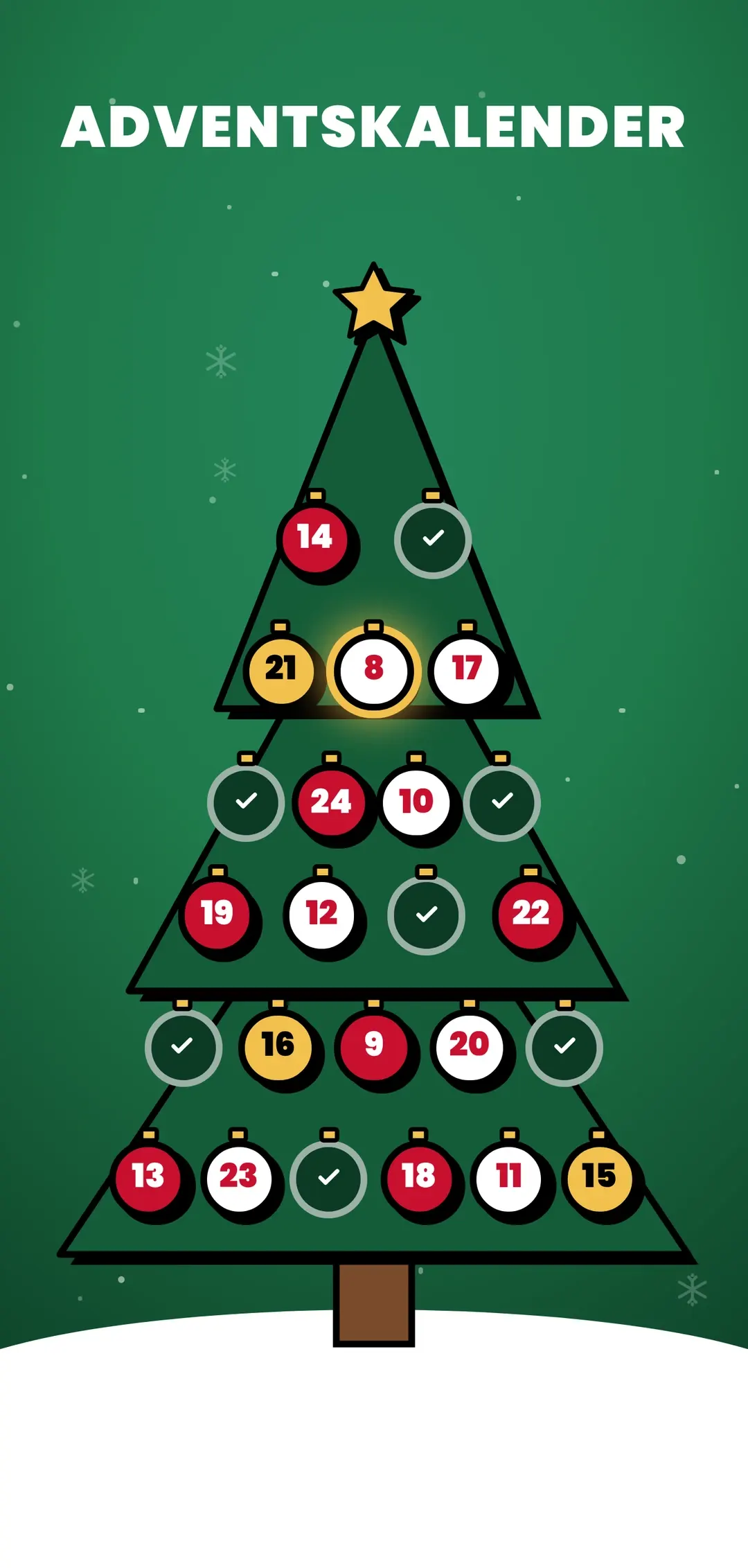 Advent calendar with the Christmas tree motif, upright on a phone