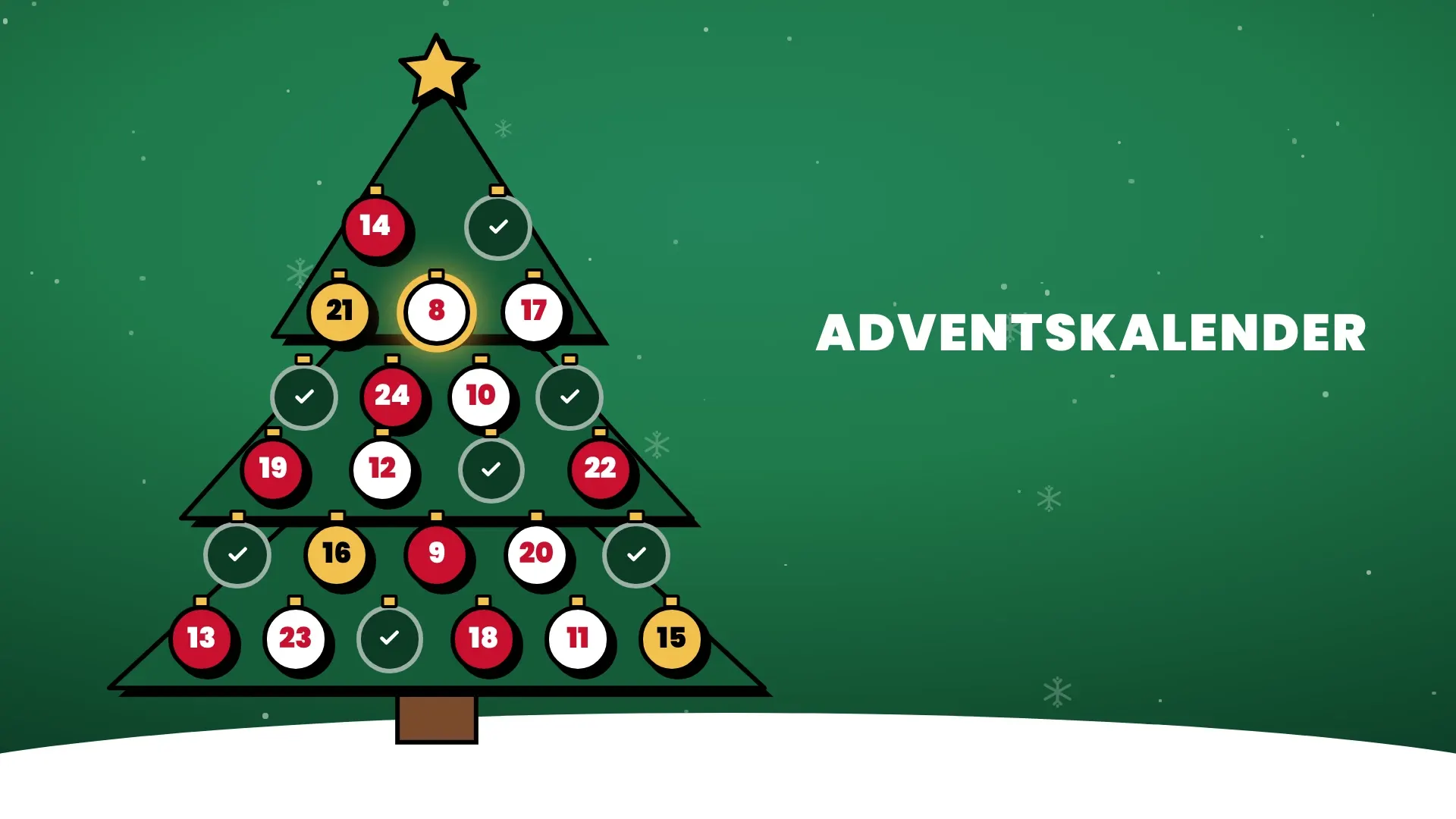 Advent calendar with the Christmas tree motif, landscape on a screen