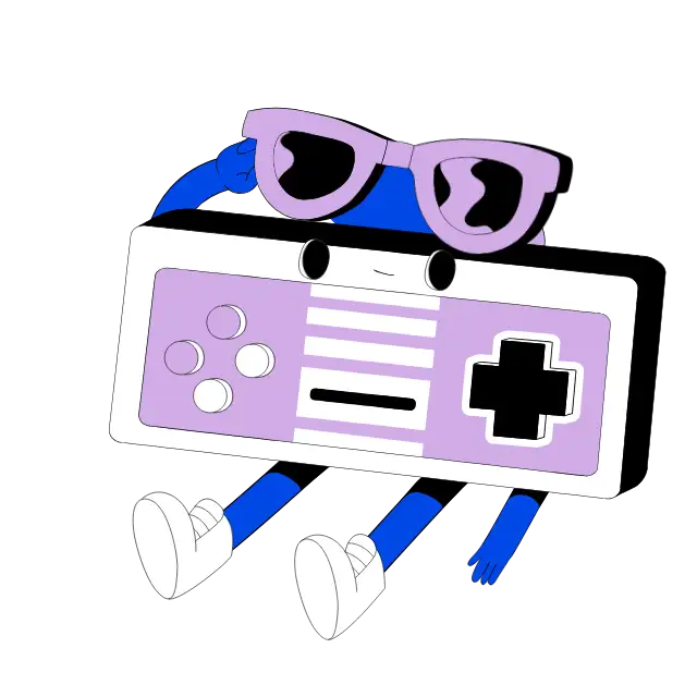 Illustration: game library with gamepad and different game types