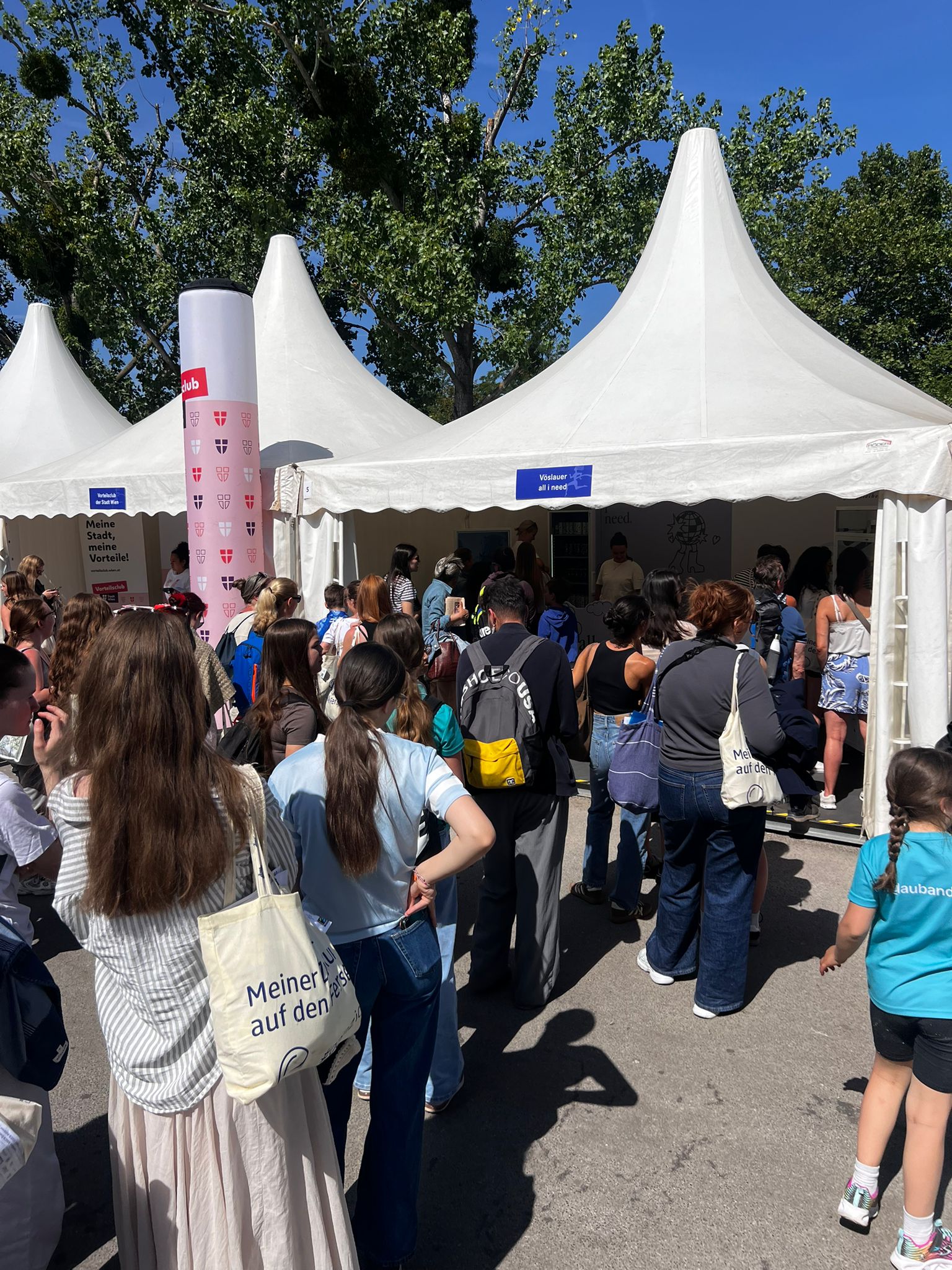 Crowd at the all i need activation stand at a festival
